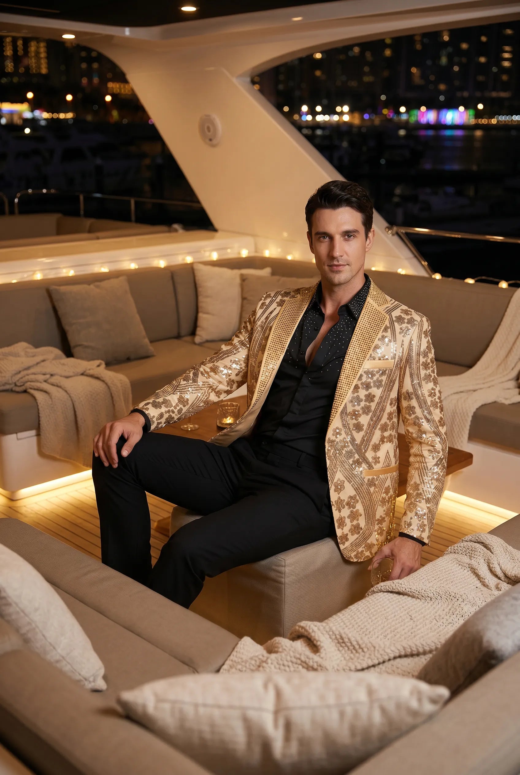 Aureum Solstice - Gold Diamond Lattice Sequin Statement Jacket