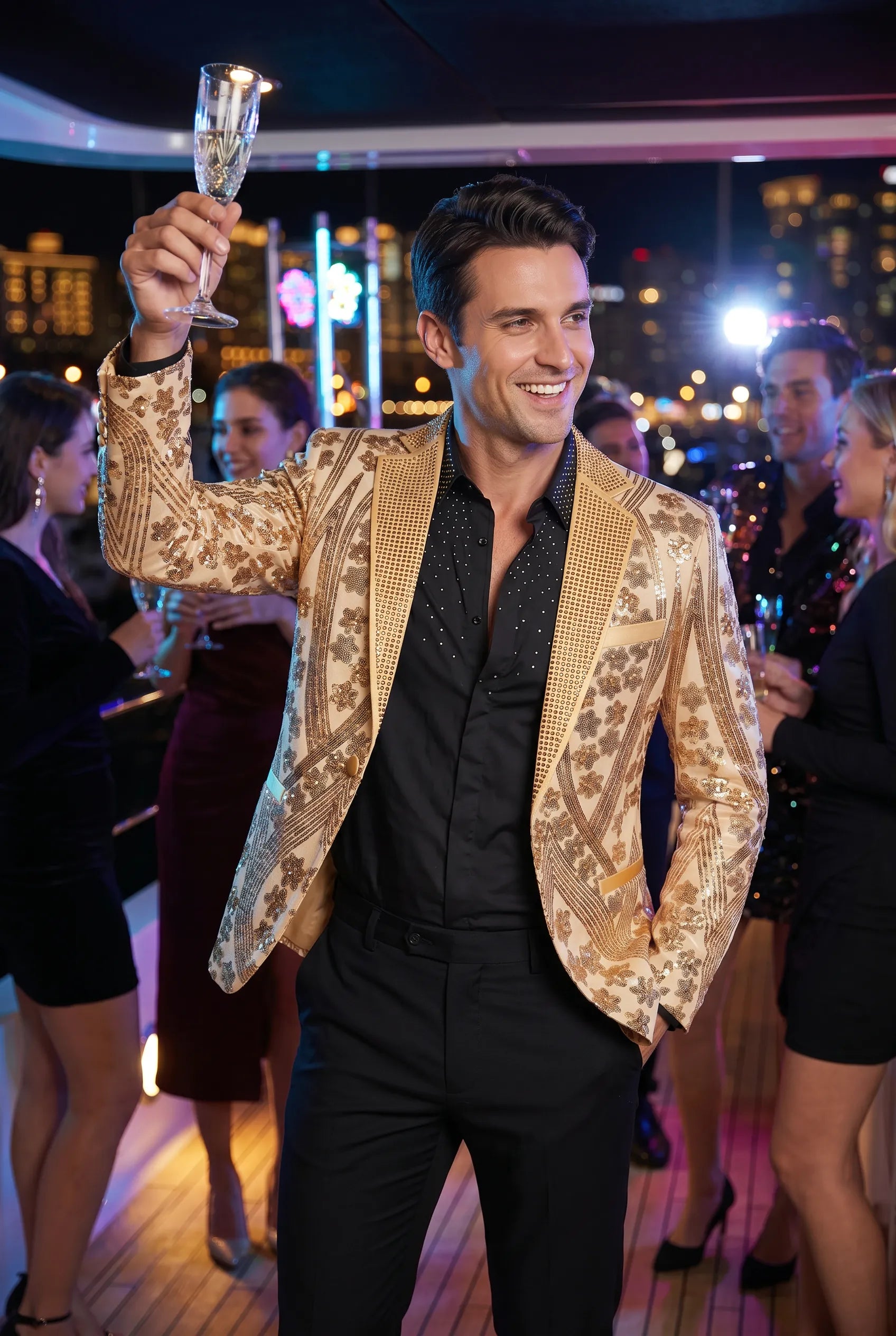 Aureum Solstice - Gold Diamond Lattice Sequin Statement Jacket