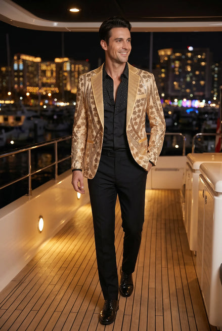 Aureum Solstice - Gold Diamond Lattice Sequin Statement Jacket