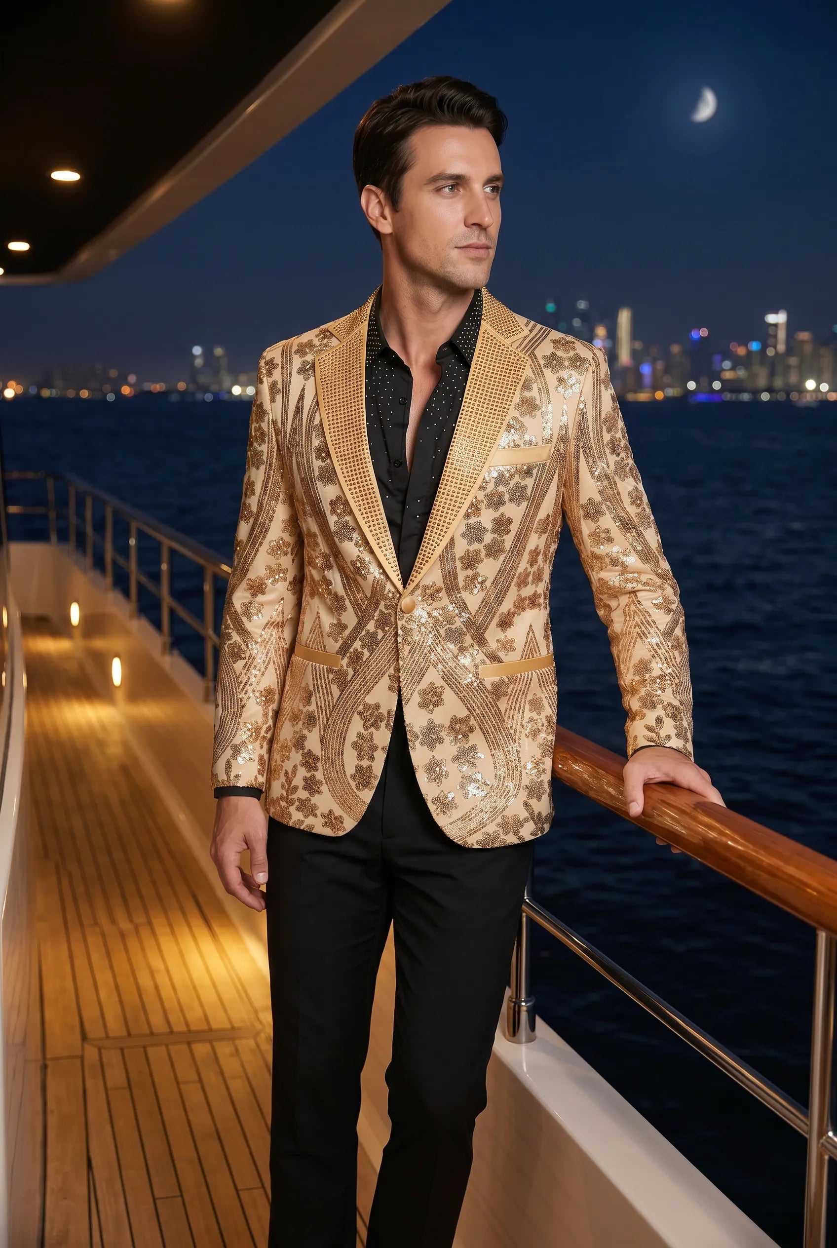 Aureum Solstice - Gold Diamond Lattice Sequin Statement Jacket