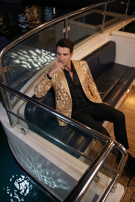 Aureum Solstice - Gold Diamond Lattice Sequin Statement Jacket