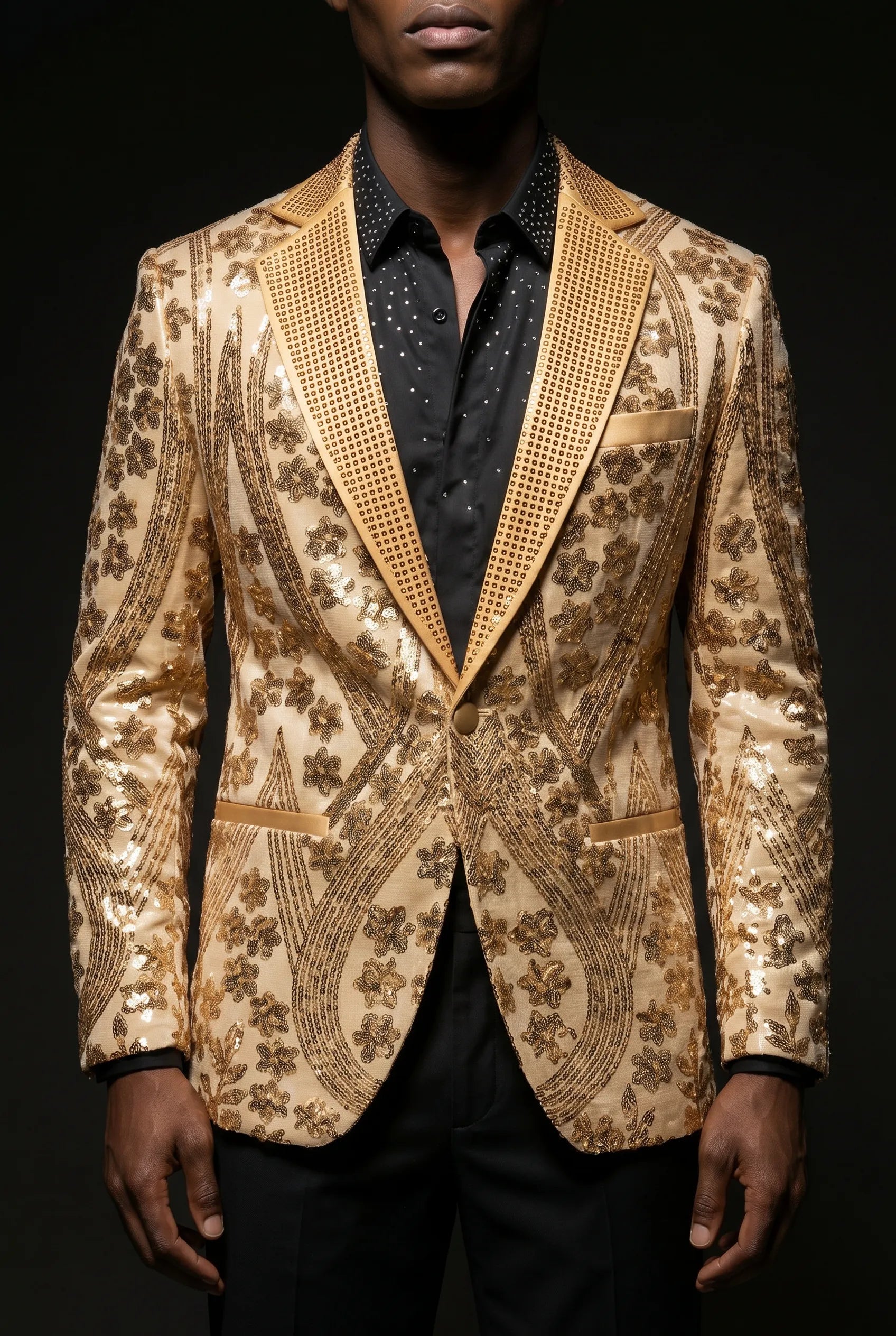 Aureum Solstice - Gold Diamond Lattice Sequin Statement Jacket