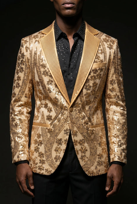 Aureum Solstice - Gold Diamond Lattice Sequin Statement Jacket