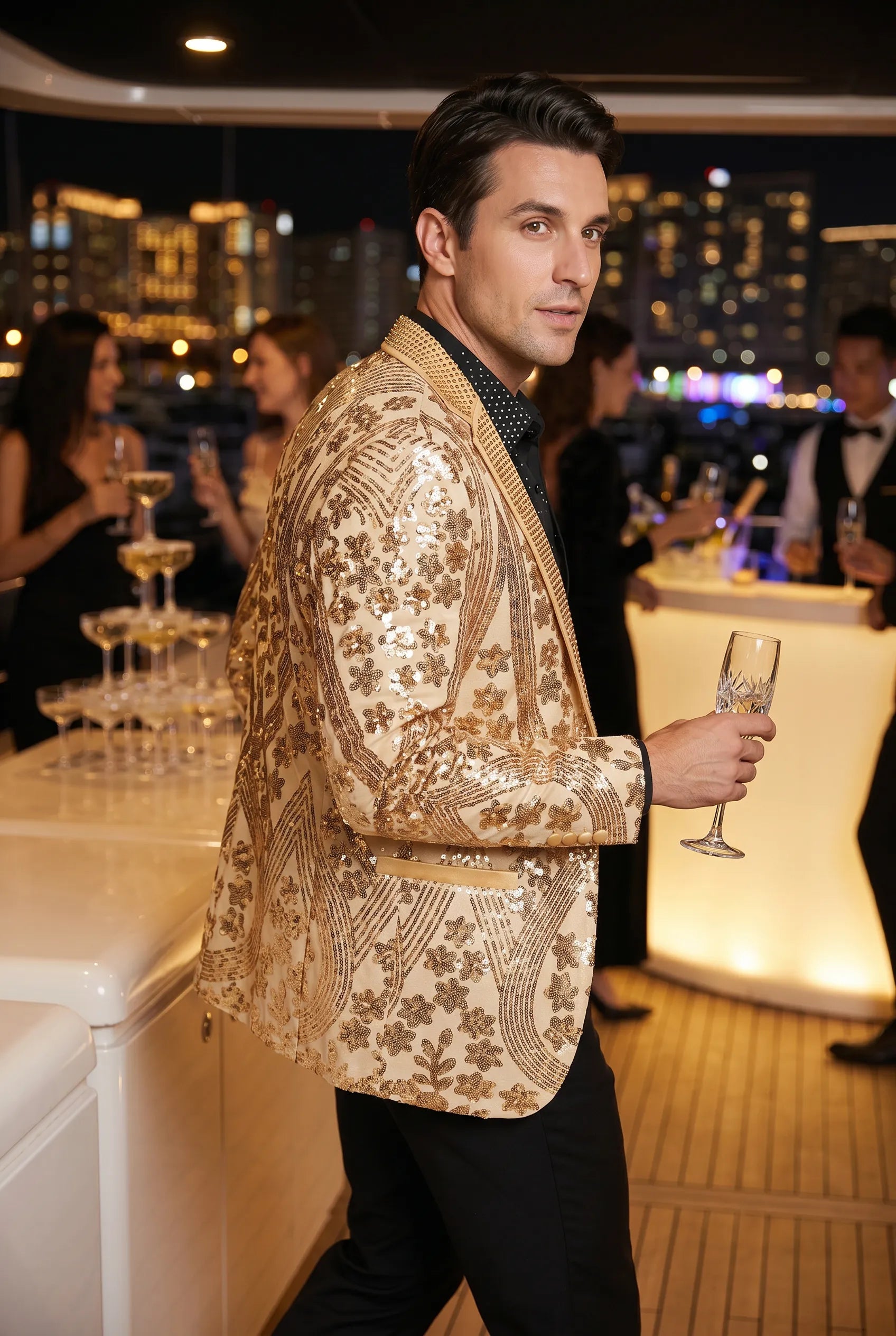 Aureum Solstice - Gold Diamond Lattice Sequin Statement Jacket