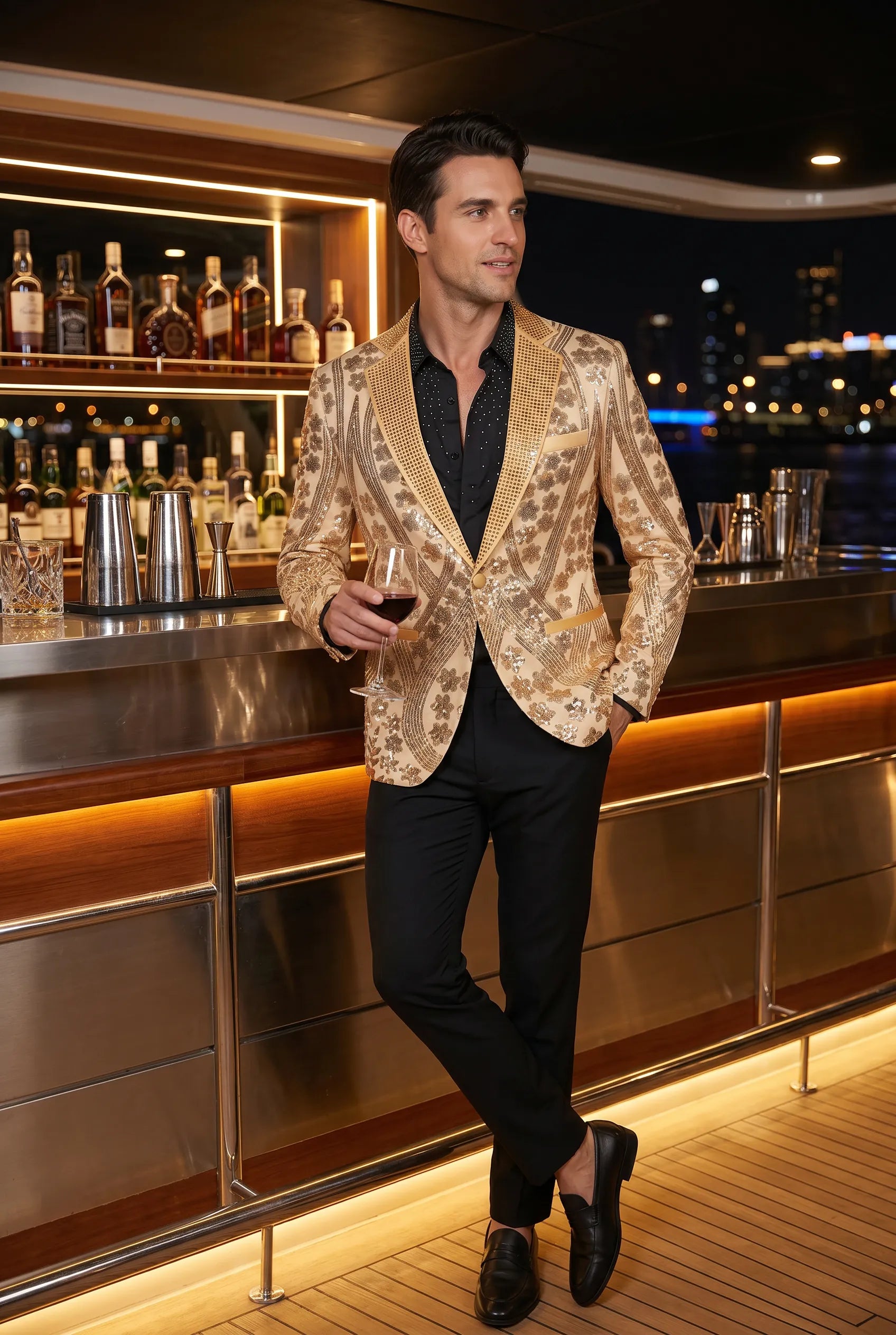 Aureum Solstice - Gold Diamond Lattice Sequin Statement Jacket