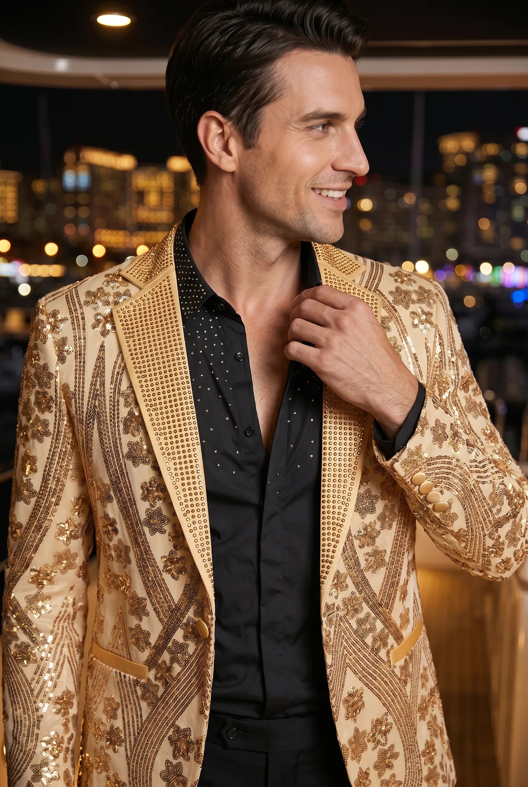 Aureum Solstice - Gold Diamond Lattice Sequin Statement Jacket