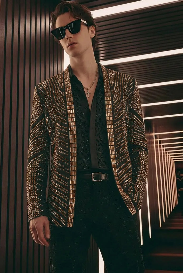 Gilded Pharaoh - Obsidian & Gold Imperial Crystal Dinner Jacket