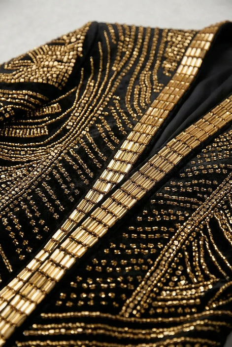Gilded Pharaoh - Obsidian & Gold Imperial Crystal Dinner Jacket