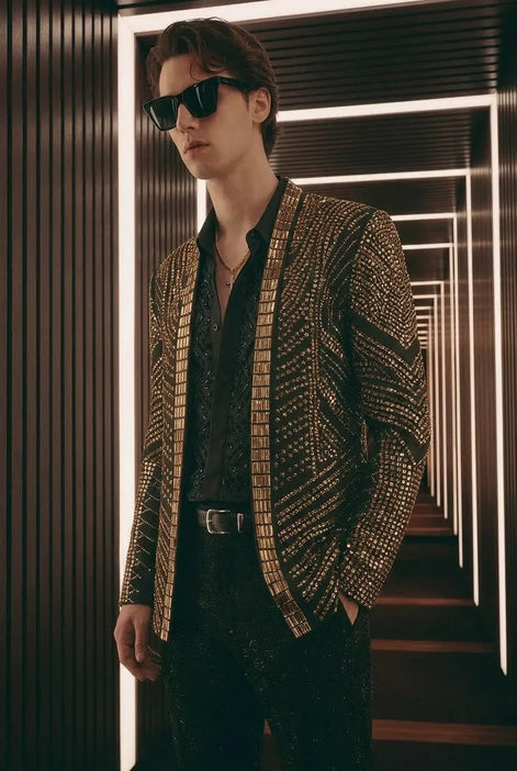Gilded Pharaoh - Obsidian & Gold Imperial Crystal Dinner Jacket