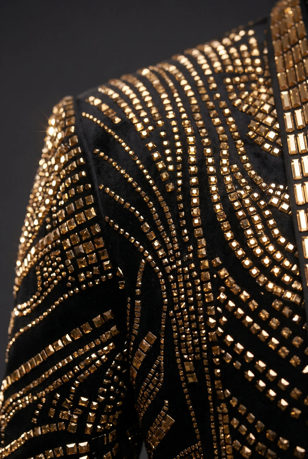Gilded Pharaoh obsidian black and gold imperial crystal dinner jacket, product view 13