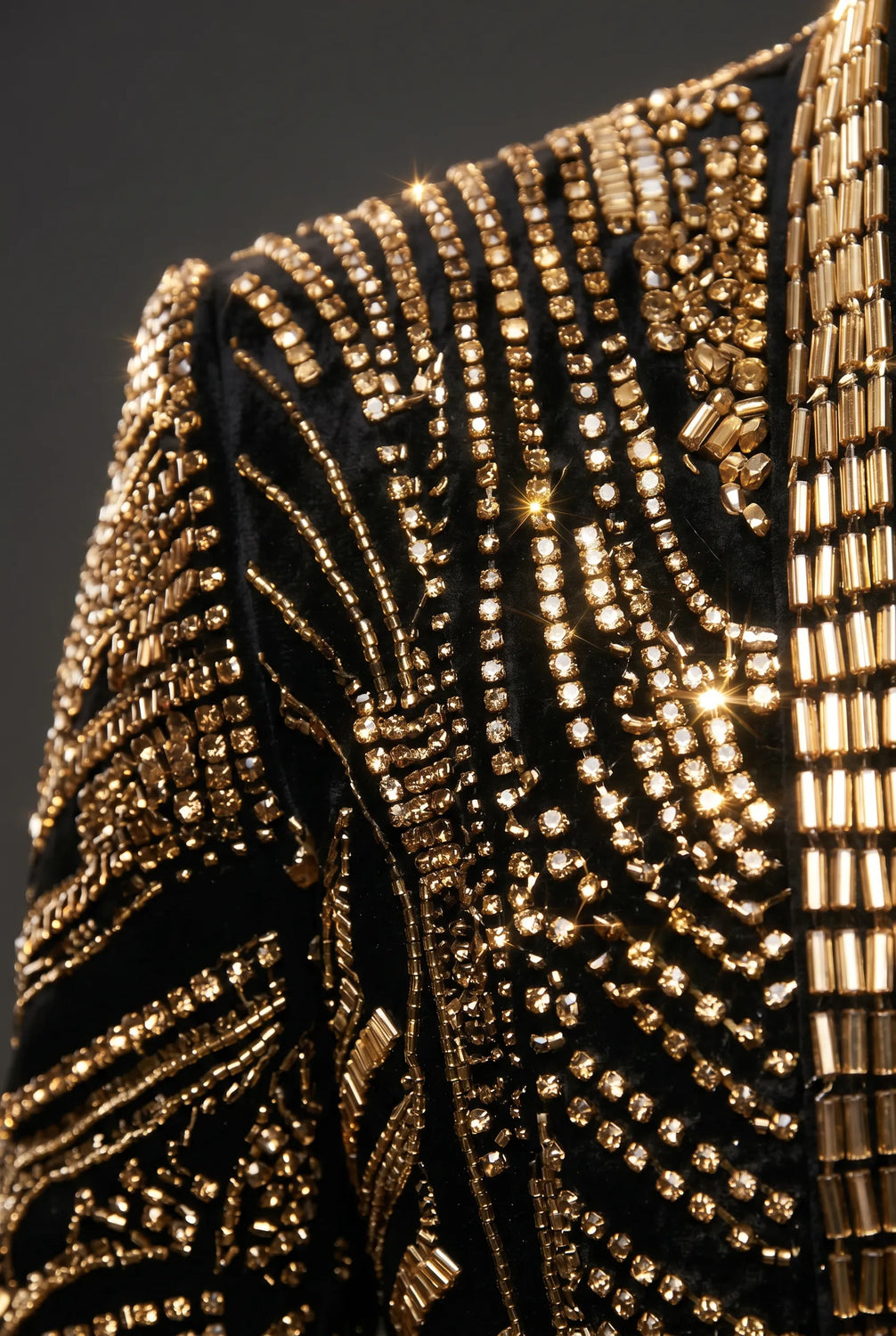 Gilded Pharaoh obsidian black and gold imperial crystal dinner jacket, product view 11