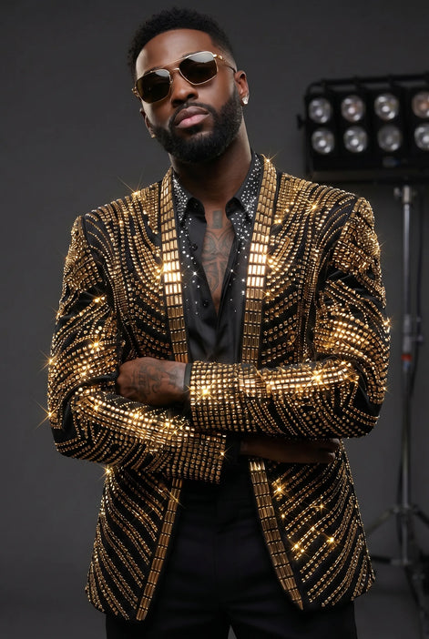 Gilded Pharaoh - Obsidian & Gold Imperial Crystal Dinner Jacket