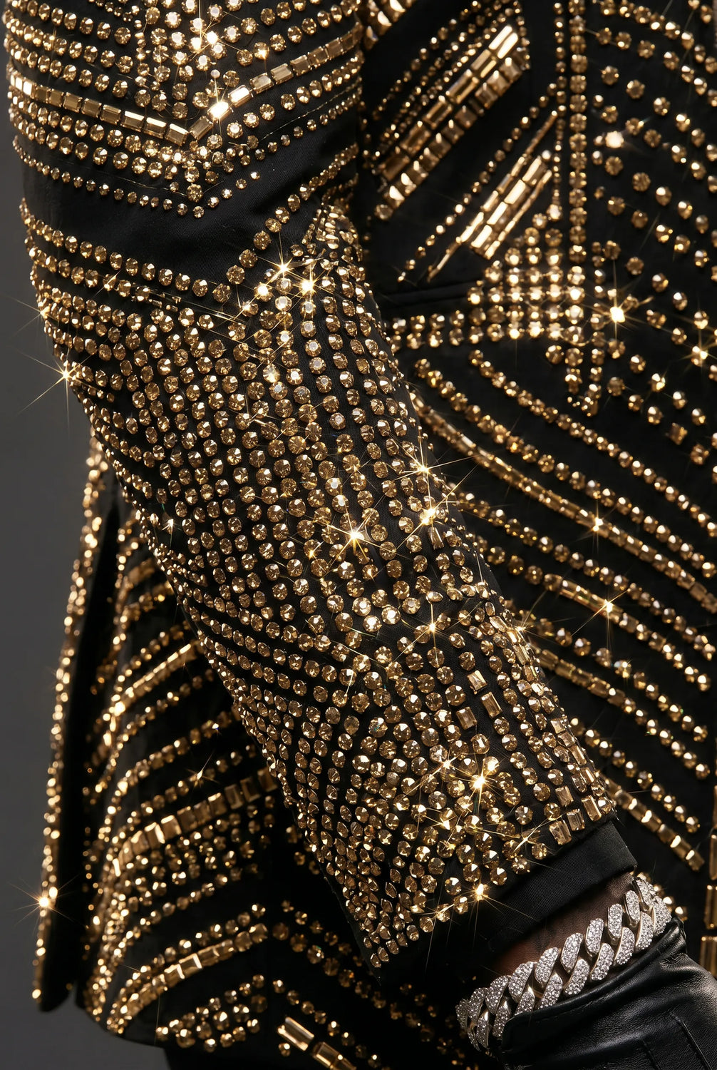 Gilded Pharaoh obsidian black and gold imperial crystal dinner jacket, product view 15