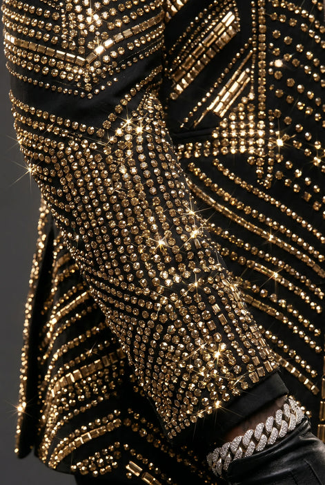 Gilded Pharaoh - Obsidian & Gold Imperial Crystal Dinner Jacket