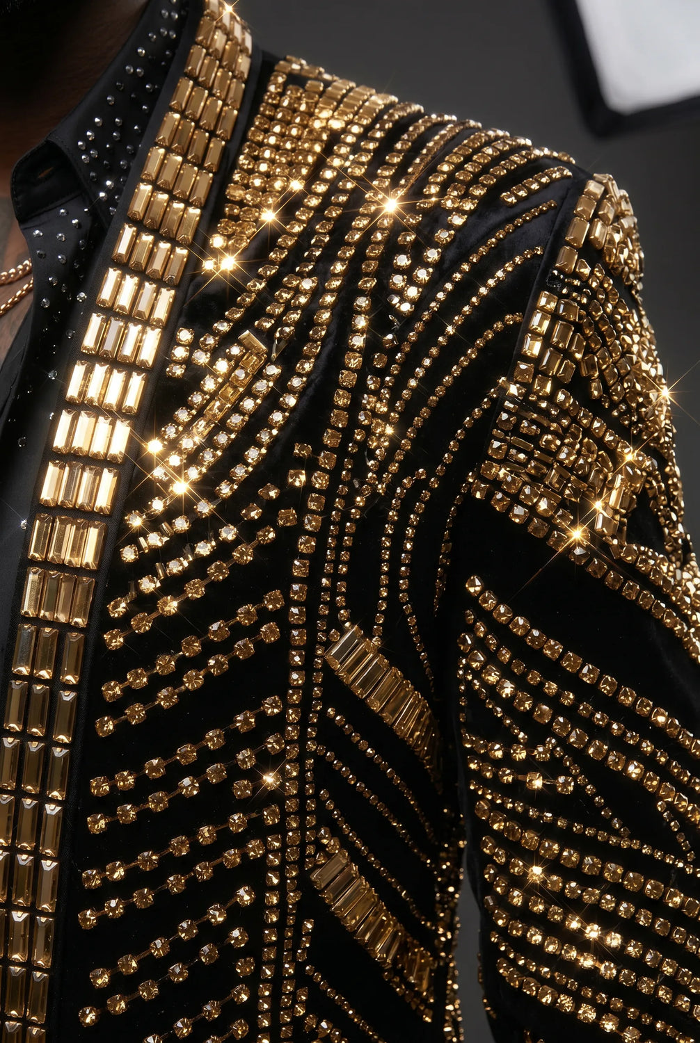 Gilded Pharaoh obsidian black and gold imperial crystal dinner jacket, product view 14