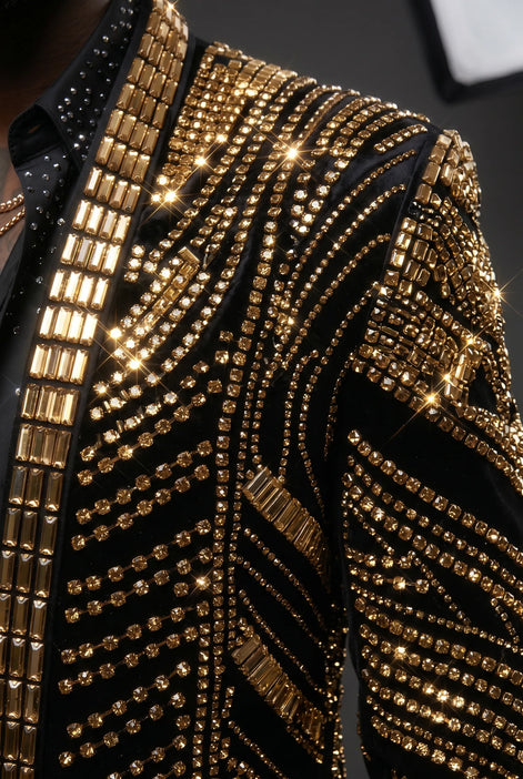 Gilded Pharaoh - Obsidian & Gold Imperial Crystal Dinner Jacket