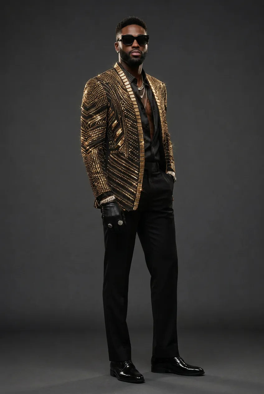 Gilded Pharaoh - Obsidian & Gold Imperial Crystal Dinner Jacket