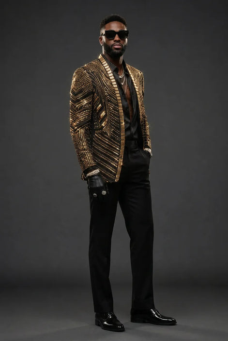 Gilded Pharaoh - Obsidian & Gold Imperial Crystal Dinner Jacket
