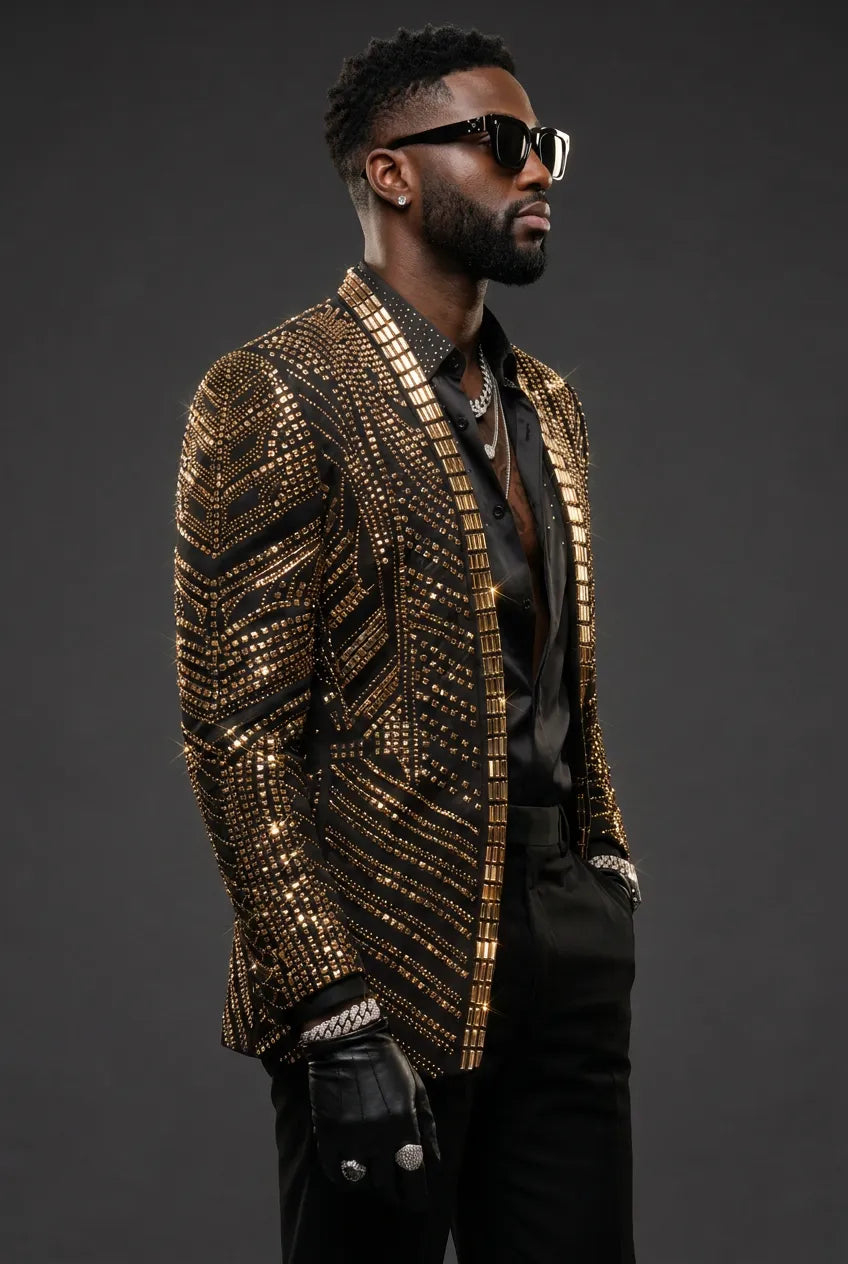 Gilded Pharaoh - Obsidian & Gold Imperial Crystal Dinner Jacket