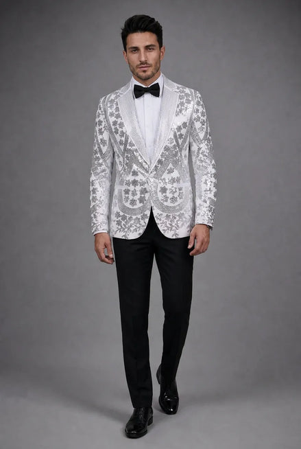 Polaris Solstice - White Diamond Lattice Sequin Jacket