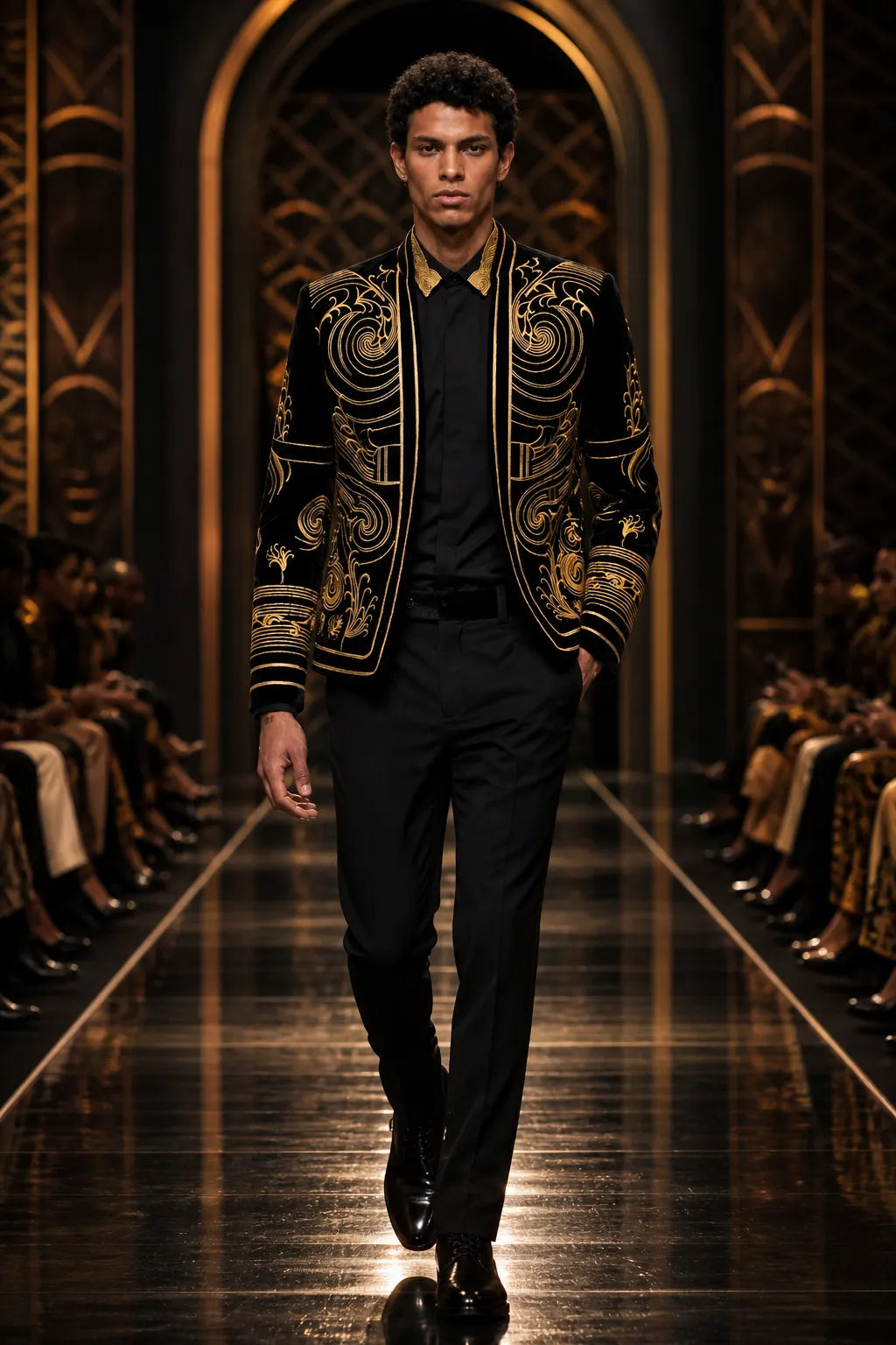 Helius Insignia - Gold Scroll Embroidered Velvet Jacket