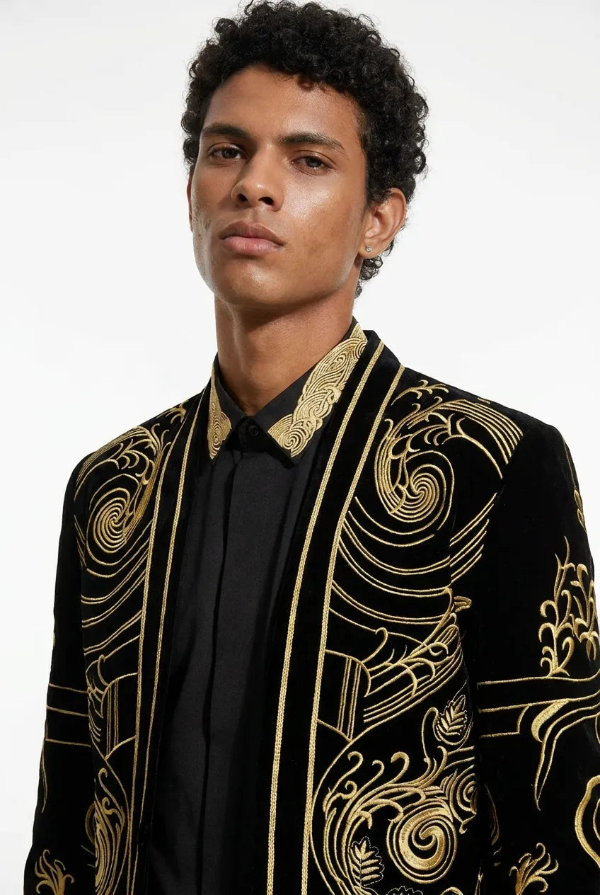 Helius Insignia - Gold Scroll Embroidered Velvet Jacket