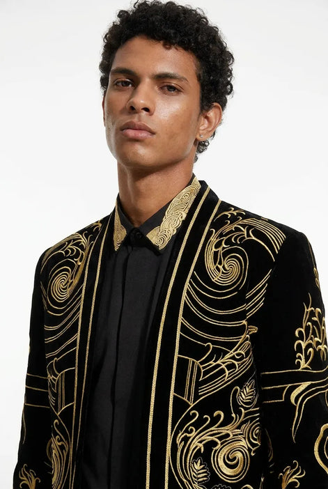 Helius Insignia - Gold Scroll Embroidered Velvet Jacket