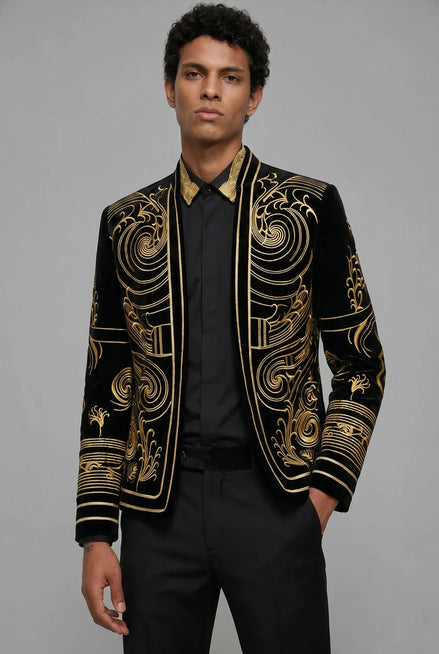 Helius Insignia - Gold Scroll Embroidered Velvet Jacket