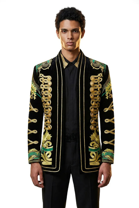 Jadeite Insignia - Green Scroll Embroidered Velvet Jacket