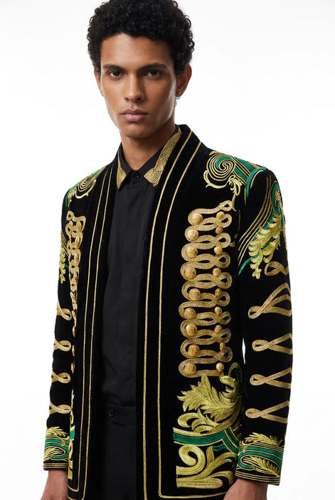 Jadeite Insignia - Green Scroll Embroidered Velvet Jacket