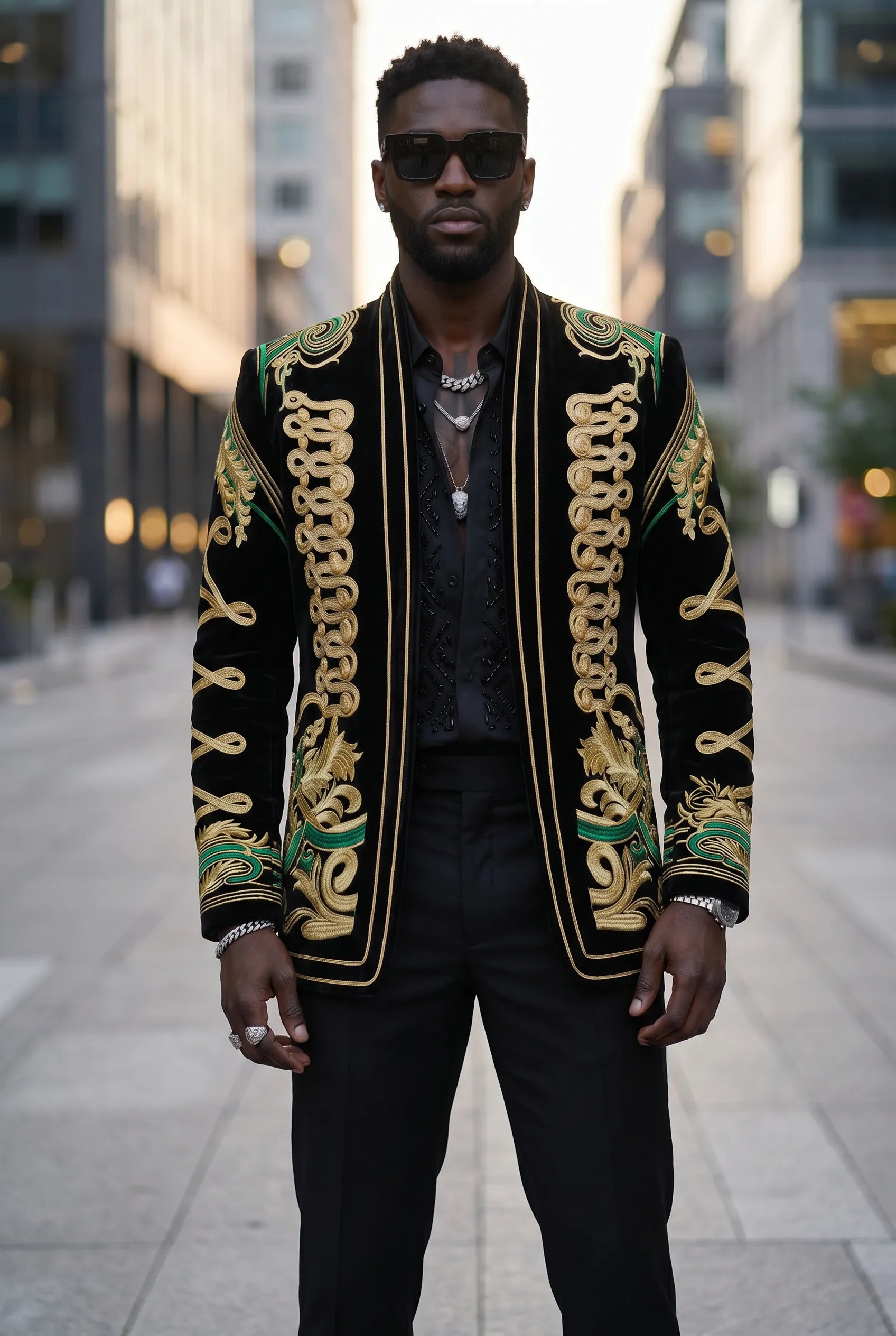 Jadeite Insignia - Green Scroll Embroidered Velvet Jacket