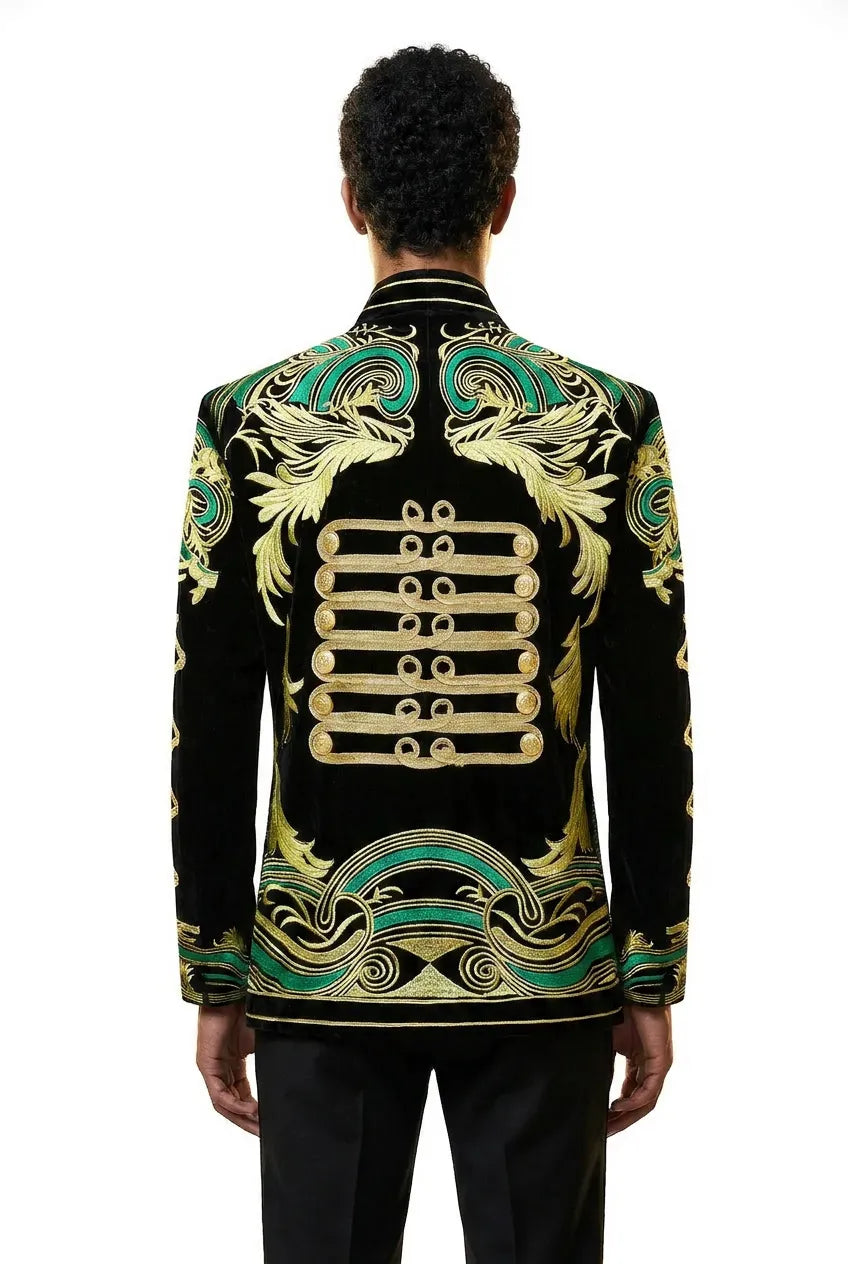Jadeite Insignia - Green Scroll Embroidered Velvet Jacket