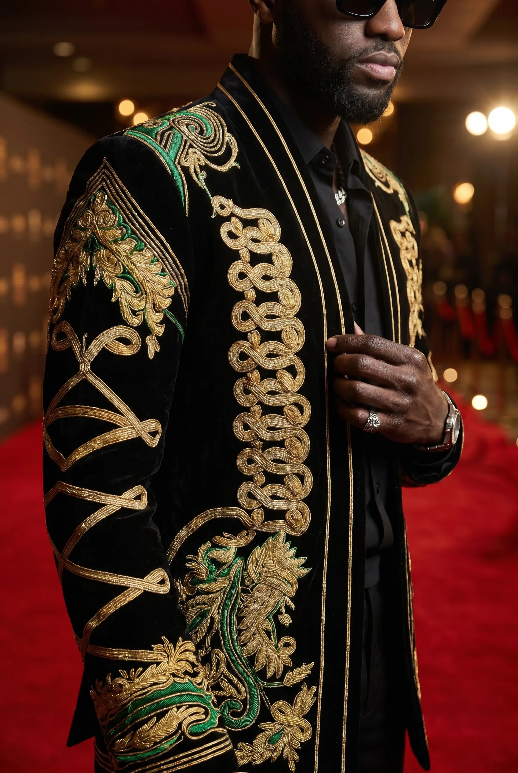 Jadeite Insignia - Green Scroll Embroidered Velvet Jacket