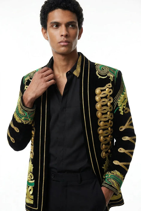 Jadeite Insignia - Green Scroll Embroidered Velvet Jacket