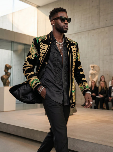 Jadeite Insignia - Green Scroll Embroidered Velvet Jacket