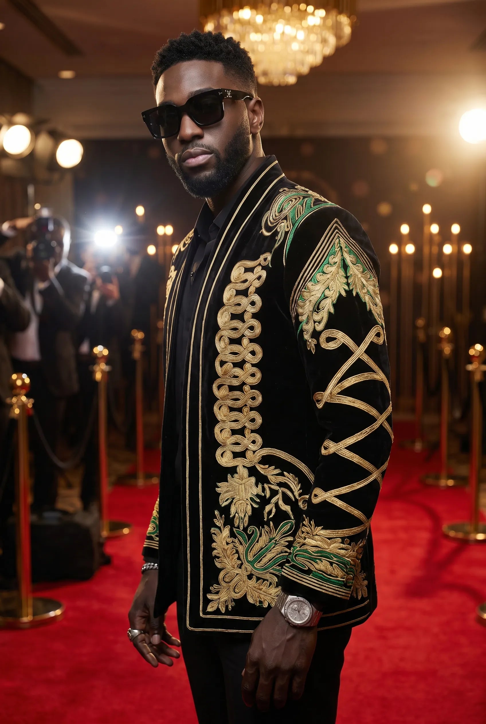 Jadeite Insignia - Green Scroll Embroidered Velvet Jacket