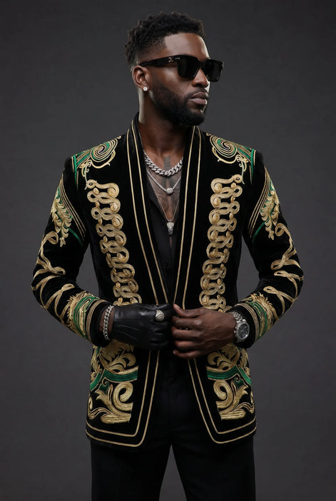 Jadeite Insignia - Green Scroll Embroidered Velvet Jacket