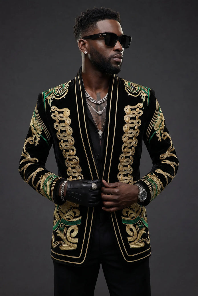 Jadeite Insignia - Green Scroll Embroidered Velvet Jacket