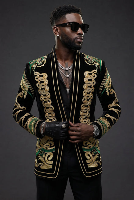 Jadeite Insignia - Green Scroll Embroidered Velvet Jacket