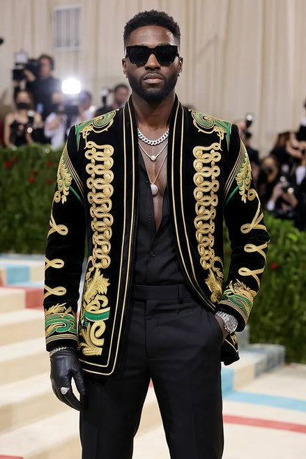 Jadeite Insignia - Black Velvet Green & Gold Embroidered Jacket - product image 6 | Nevo Suit