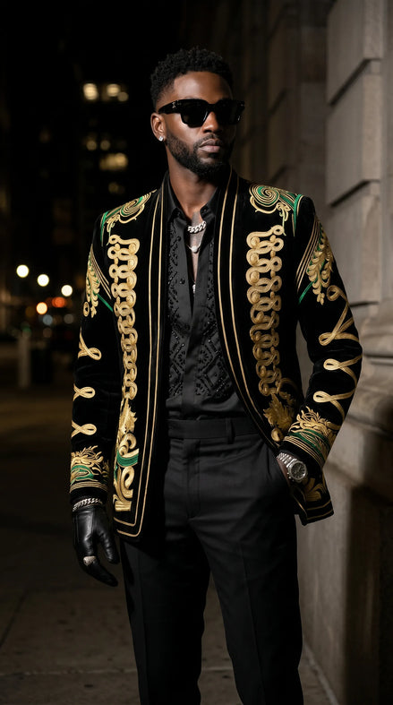 Jadeite Insignia - Green Scroll Embroidered Velvet Jacket