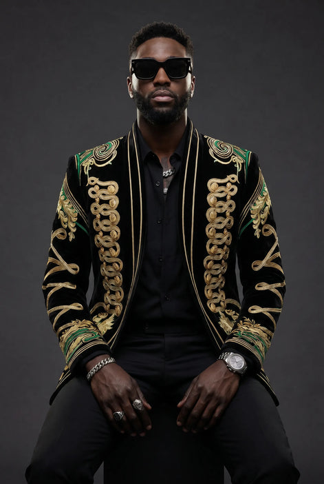 Jadeite Insignia - Green Scroll Embroidered Velvet Jacket