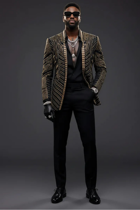 Gilded Pharaoh - Obsidian & Gold Imperial Crystal Dinner Jacket