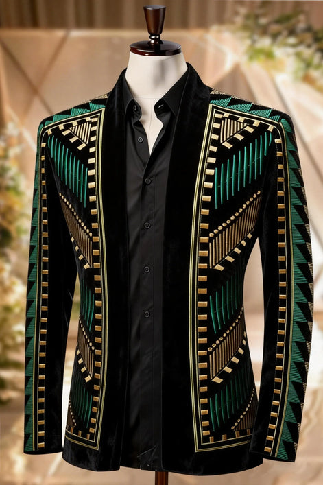 The Asante Crown - Green & Gold Heritage Velvet Dinner Jacket
