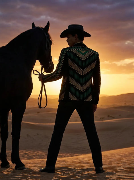 Malachite Insignia - Green Geometric Velvet Statement Jacket