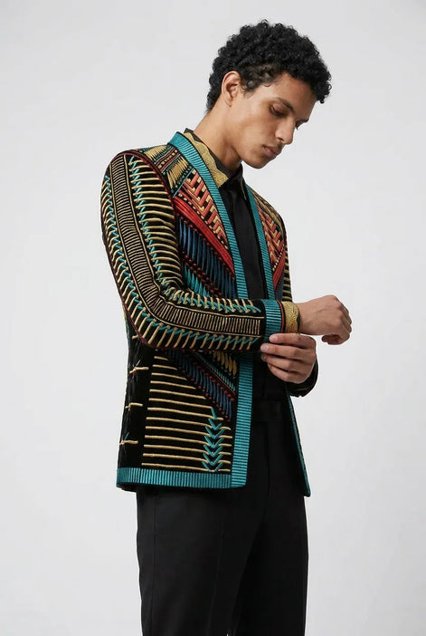 Spectrum Insignia - Multi-Color Geometric Velvet Jacket