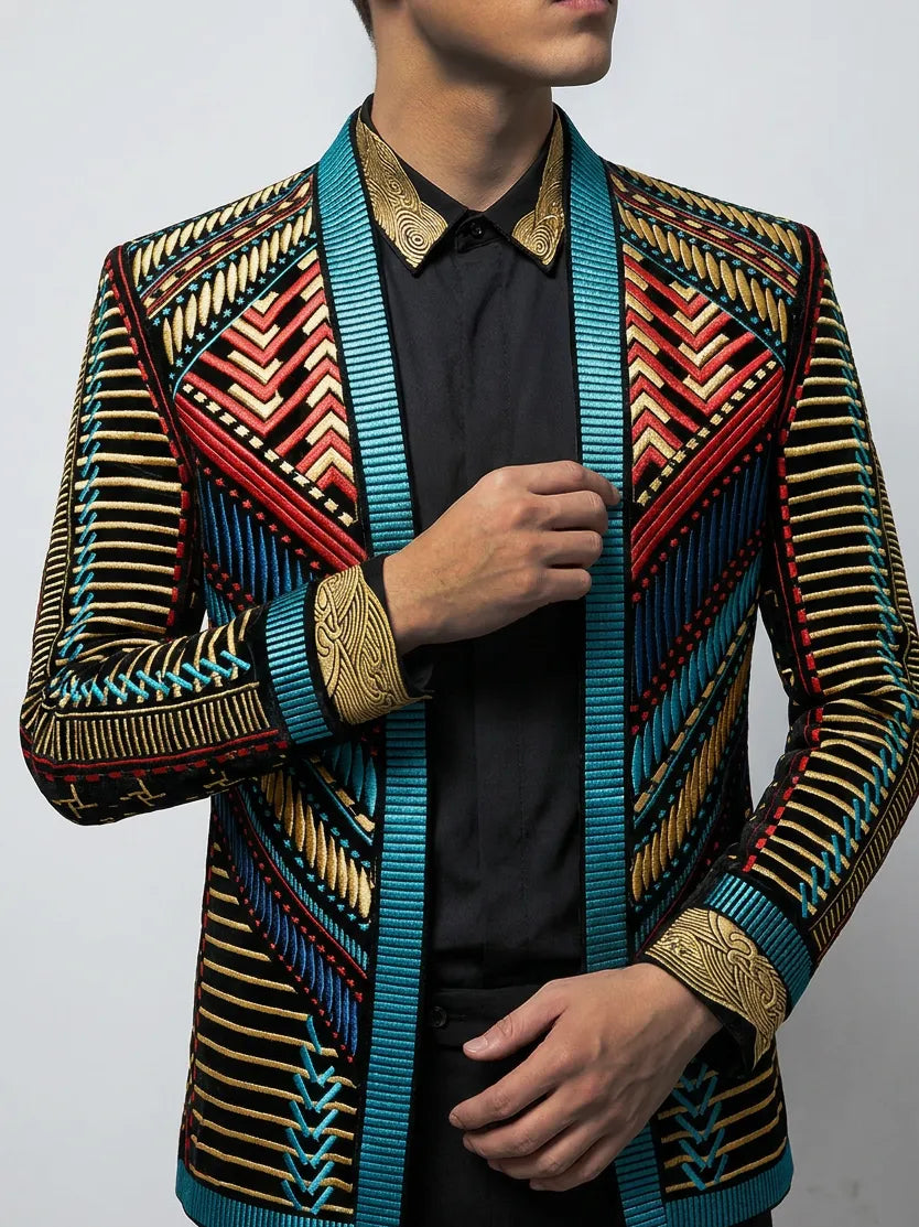 Spectrum Insignia - Multi-Color Geometric Velvet Jacket