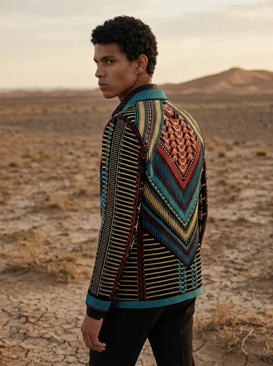 Spectrum Insignia - Multi-Color Geometric Velvet Jacket