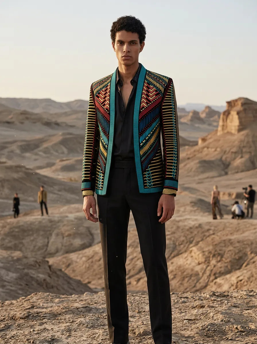 Spectrum Insignia - Multi-Color Geometric Velvet Jacket