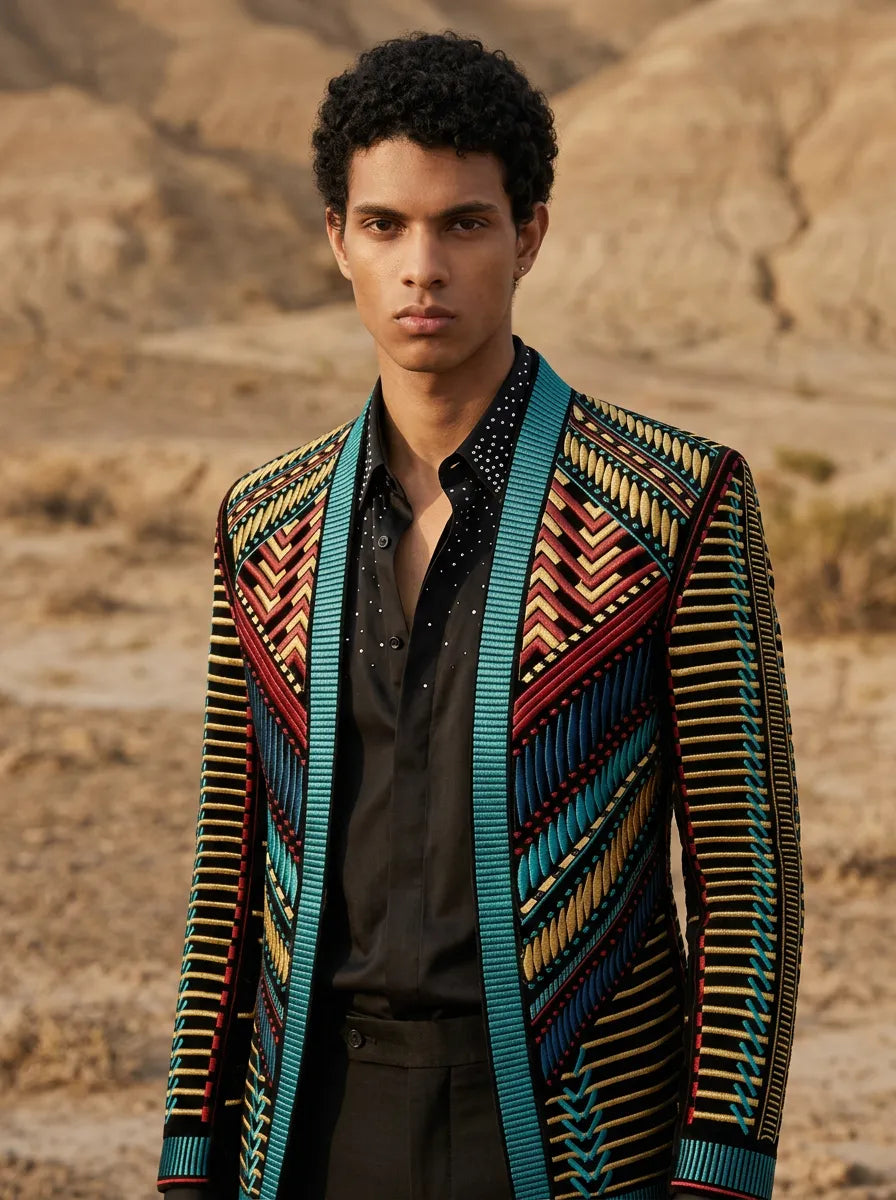 Spectrum Insignia - Multi-Color Geometric Velvet Jacket